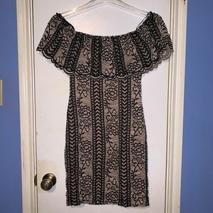 Tan and Black Lace Dress